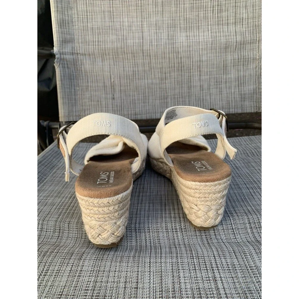 TOMS Women Kinsley Platform Wedge Espadrille Sandals Ankle Strap Twist Front 6.5
